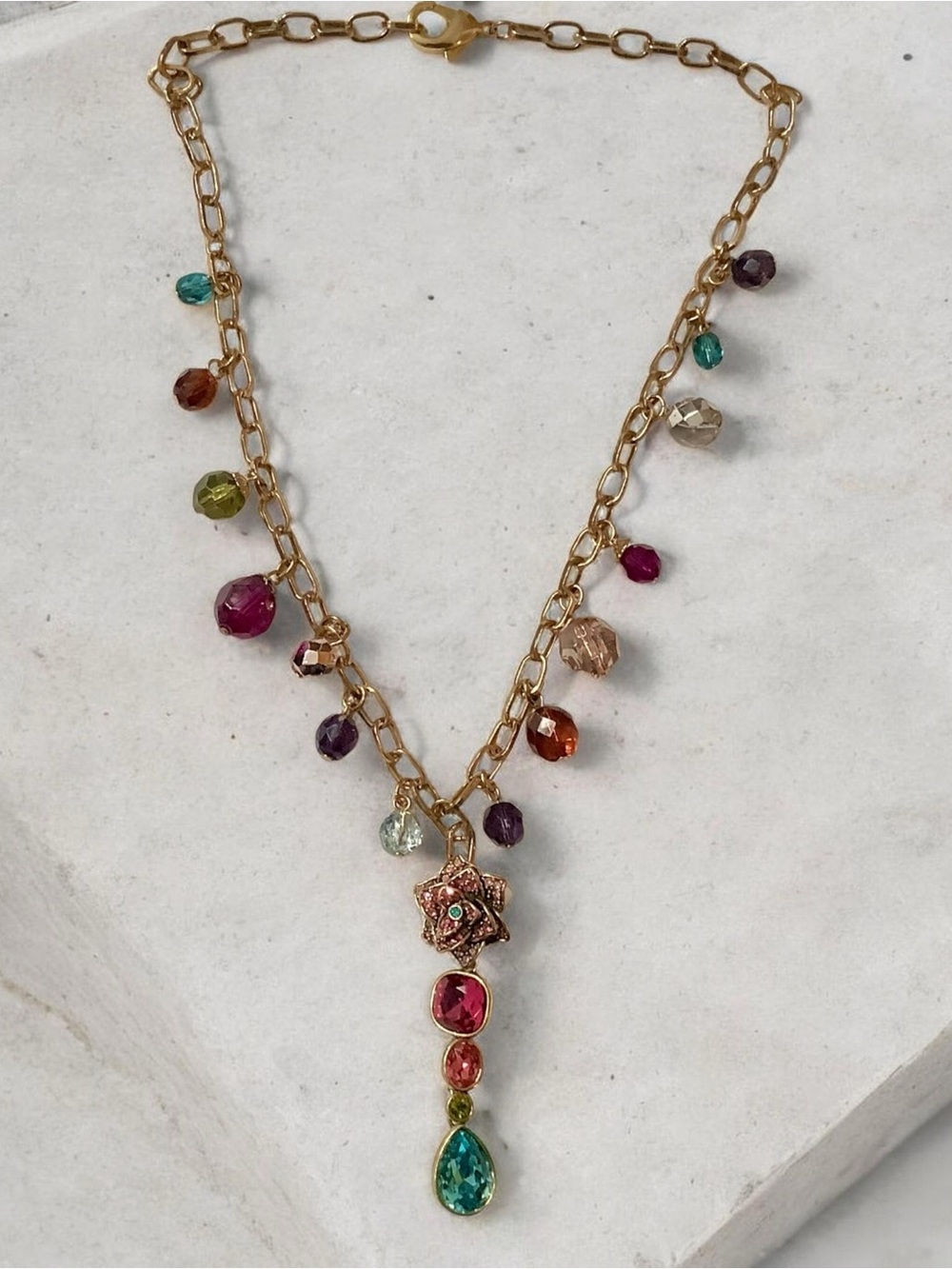 Heidi Daus Multicolor Crystal Drop Floral Pendant. NWOT . Statement piece! - Picture 3 of 7